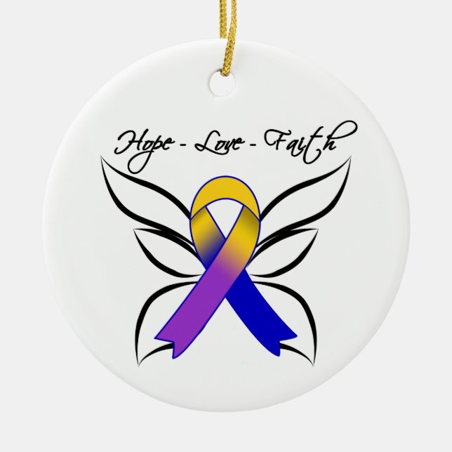 Hope Love Faith Butterfly - Bladder Cancer Ceramic Ornament (Front)