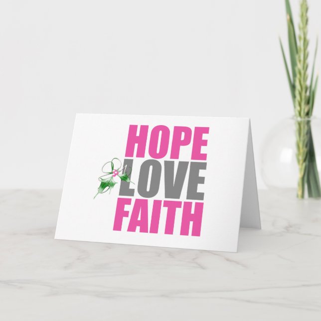 Hope Love Faith Christmas Holly Holiday Card (Front)
