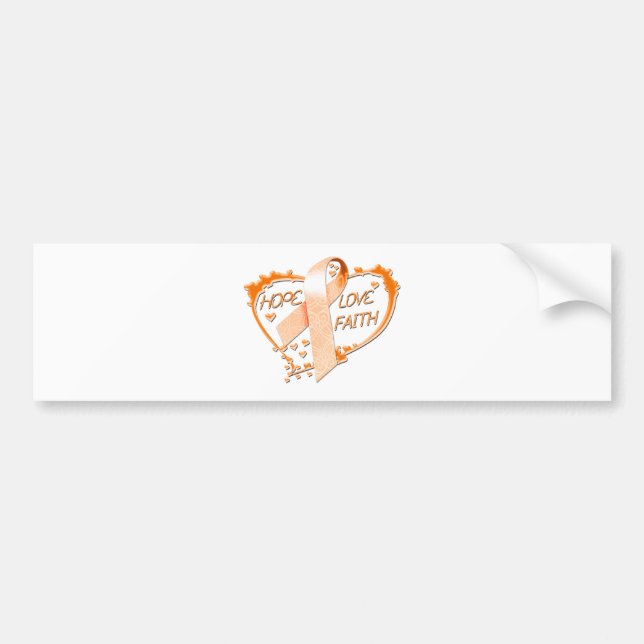 Hope Love Faith Heart (Orange) Bumper Sticker (Front)