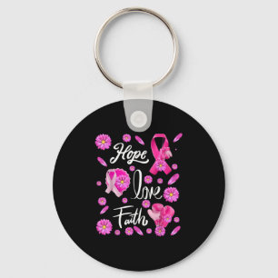 Hope Love Faith Pink Butterflies Cancer Awareness  Key Ring