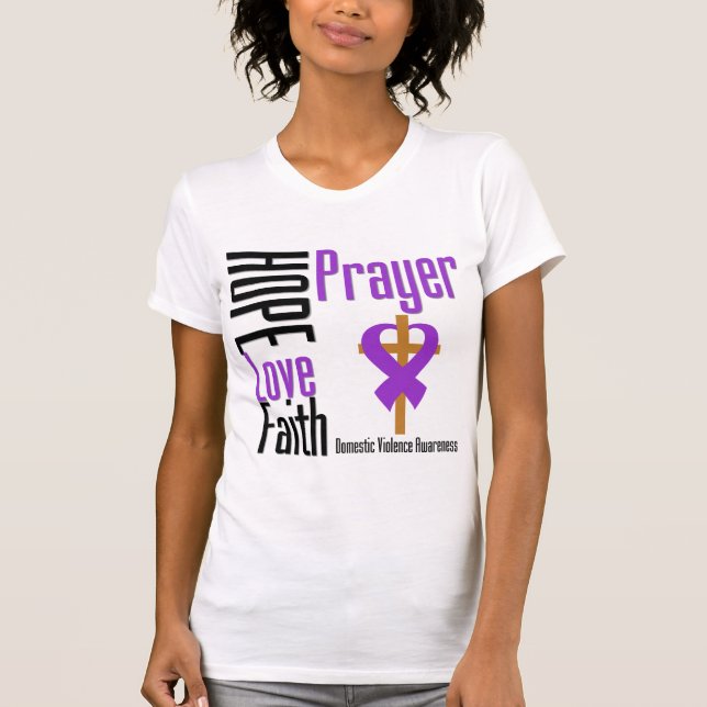 Hope Love Faith Prayer Ribbon Domestic Violence T-Shirt (Front)