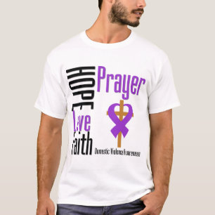 Hope Love Faith Prayer Ribbon Domestic Violence T-Shirt