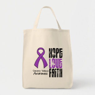 Hope Love Faith Ribbon Domestic Violence Tote Bag