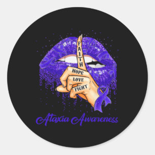 Hope Love Fight Blue Ribbon Ataxia Awareness Classic Round Sticker