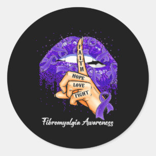 Hope Love Fight Purple Ribbon Fibromyalgia Awarene Classic Round Sticker