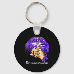 Hope Love Fight Purple Ribbon Fibromyalgia Awarene Key Ring