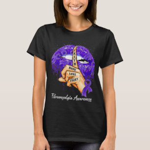 Hope Love Fight Purple Ribbon Fibromyalgia Awarene T-Shirt