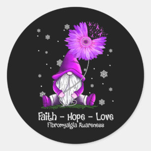 Hope Love Gnome Sunflower Fibromyalgia Awareness Classic Round Sticker
