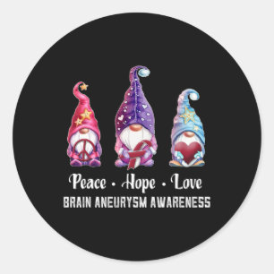 Hope Love Gnomes Brain Aneurysm Awareness Classic Round Sticker