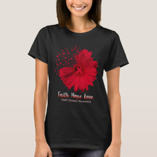 Hope Love Heart Disease Awareness Sunflower T-Shirt