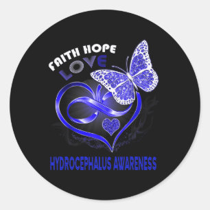 Hope Love Hydrocephalus Awareness Heart Butterfly Classic Round Sticker
