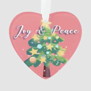 Hope Love Joy Peace Carton Christmas Tree Pink  Ornament