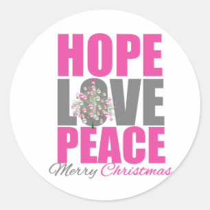 Hope Love Peace Merry Christmas Tree Classic Round Sticker