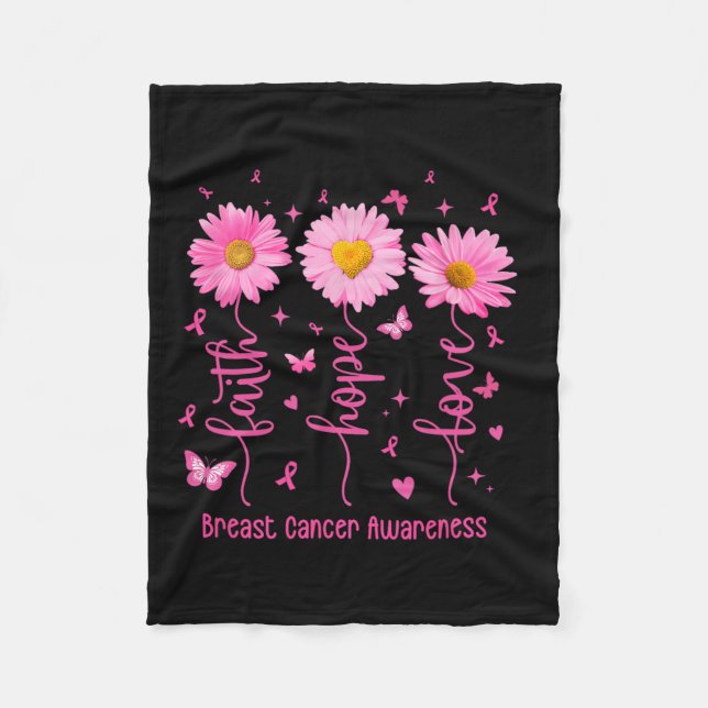 Hope Love Pink Ribbon Breast Cancer Awareness Dais Fleece Blanket (Front)