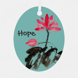Hope & Love Positive Quote Watercolor Floral Lotus Metal Tree Decoration
