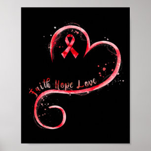 Hope Love Red Ribbon Heart Disease Awareness  Poster