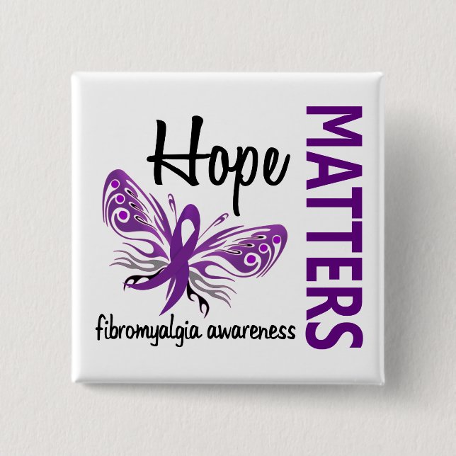 Hope Matters Butterfly Fibromyalgia 15 Cm Square Badge (Front)