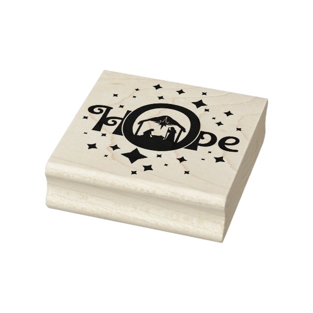 Hope Nativity Christmas Square Wood Rubber Stamp (Stamp)