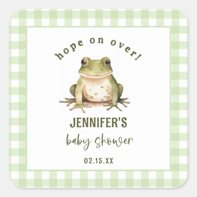 Hope On Over Frog Baby Shower Square Sticker (Front)