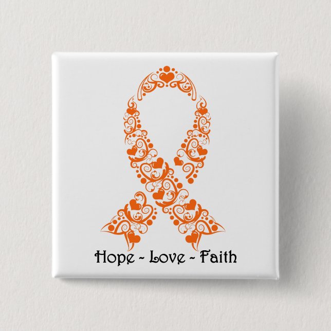 Hope Orange Awareness Ribbon 15 Cm Square Badge (Front)