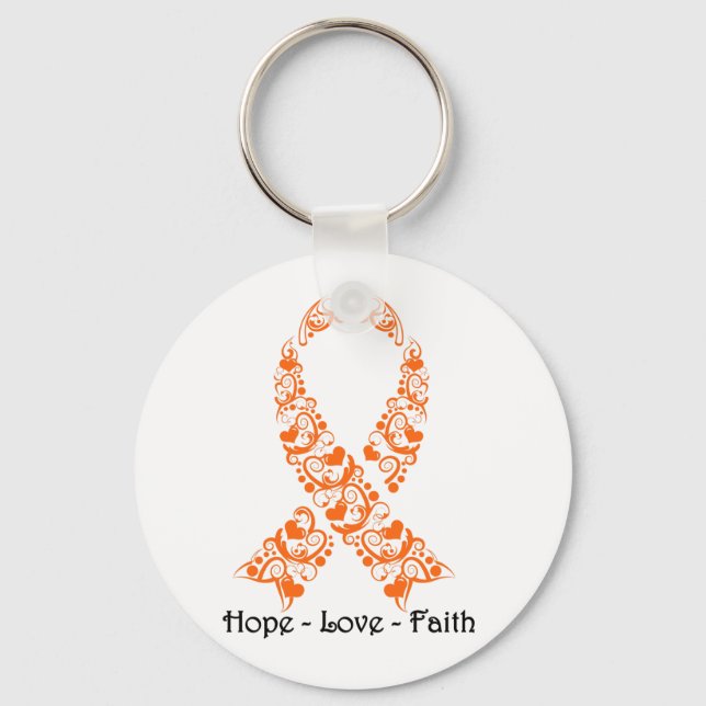 Hope Orange Awareness Ribbon Key Ring (Front)