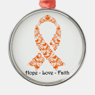 Hope Orange Awareness Ribbon Metal Tree Decoration