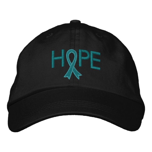 HOPE - Ovarian Cancer Teal Ribbon Embroidered Hat (Front)