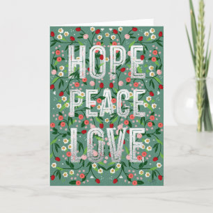 Hope Peace Love Botanical Christmas  Holiday Card