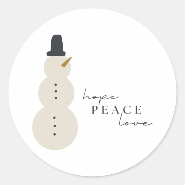 hope peace love. Christmas Snowman Stickers Labels (Front)