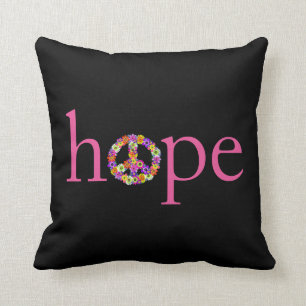 Hope & Peace Sign Floral on Black Cushion