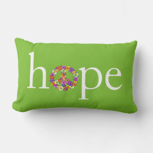 Hope & Peace Sign Floral on Lime Green Lumbar Cushion