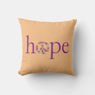 Hope & Peace Sign Floral on Peach Cushion