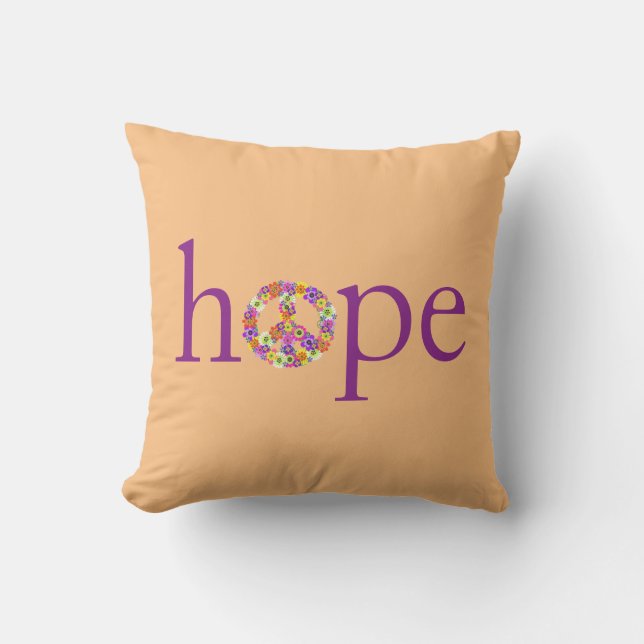Hope & Peace Sign Floral on Peach Cushion (Front)