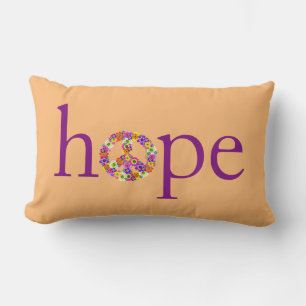 Hope & Peace Sign Floral on Peach Lumbar Cushion