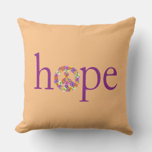 Hope & Peace Sign Floral on Peach Outdoor Cushion