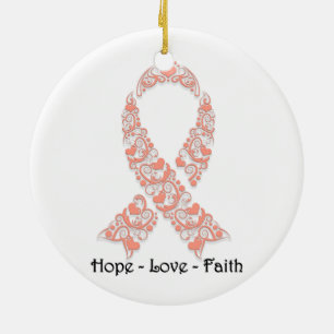 Hope Peach Awareness Ribbon Ceramic Tree Decoration