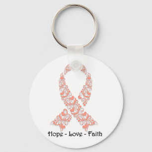 Hope Peach Awareness Ribbon Key Ring