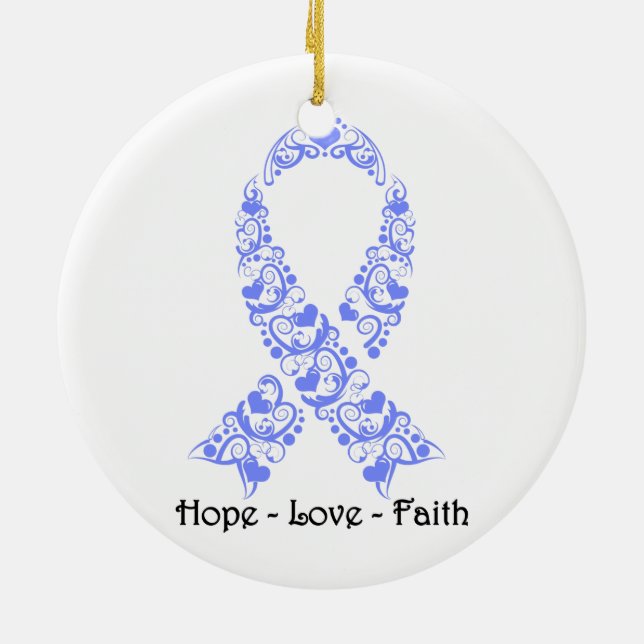 Hope Periwinkle Awareness Ribbon Ceramic Ornament (Back)
