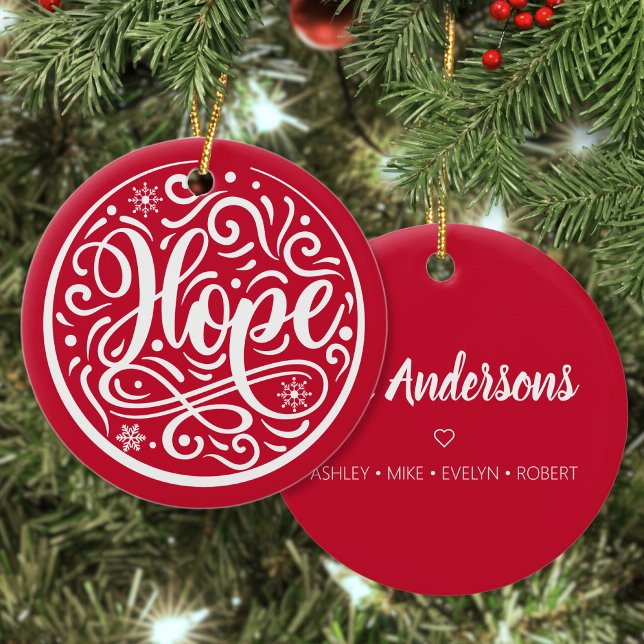 Hope Personalized Family Christmas Holiday Red Ceramic Ornament (Creator Uploaded)