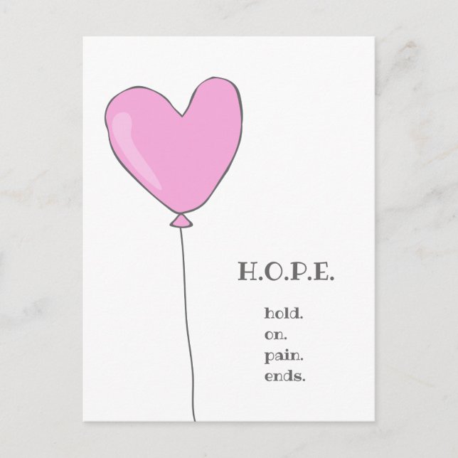 Hope - Pink Balloon with Sweet motivational quote Postcard (Front)
