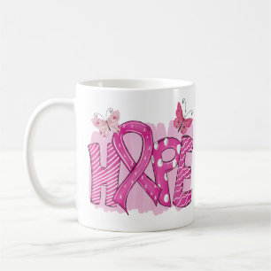 HOPE Pink Ribbon Butterfly Warrior  Breast Cancer Coffee Mug