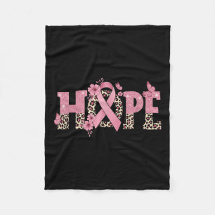 Hope Pink Ribbon Leopard Print Flowers Fleece Blanket