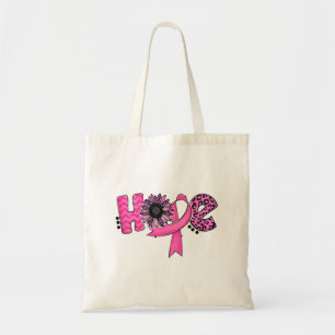 Hope Pink Ribbon Leopard Sunflower Breast Cancer A Tote Bag