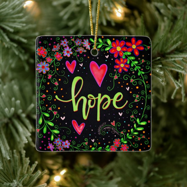 Hope Pretty Black Floral Model Christmas Ceramic Ornament (Tree)
