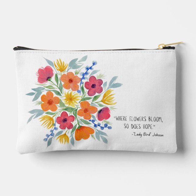 Hope Quote With Watercolor Florals Accessory Pouch (Back)