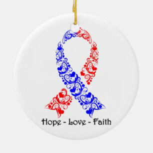 Hope Red and Blue Awareness Ribbon Ceramic Ornament