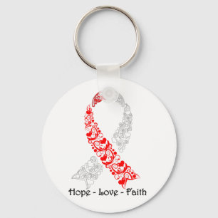 Hope Red and White Awareness Ribbon Key Ring