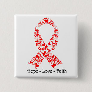 Hope Red Awareness Ribbon 15 Cm Square Badge