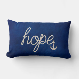 Hope rope text with anchor on dark blue lumbar cushion