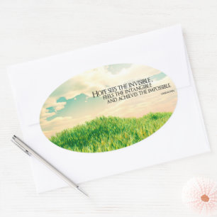 "Hope sees the invisible" Inspirational Quote Oval Sticker